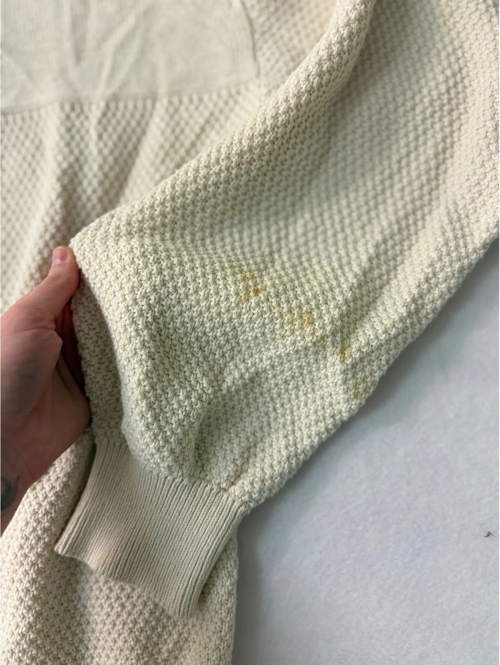 Vintage Andrew Rohan Cream Knit Cardigan Sweater XXL Made in USA Varsity Patch